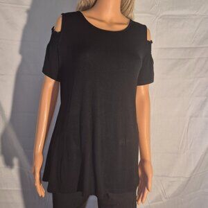 ELLE long Black blouse with cold shoulder, Rayon in size XL
